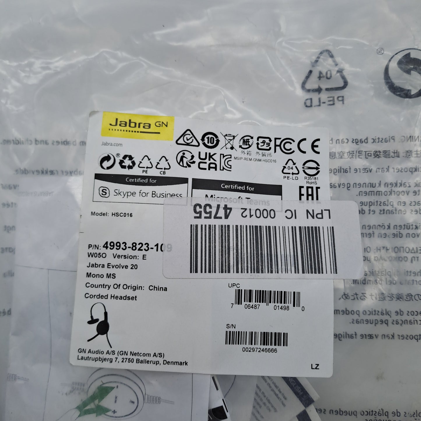 Jabra Evolve 20 Mono MS