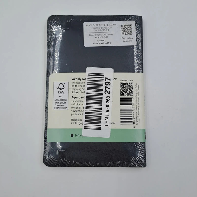 Agenda planner Moleskine 2026 carnet hebdomadaire journal couverture souple noire scellée