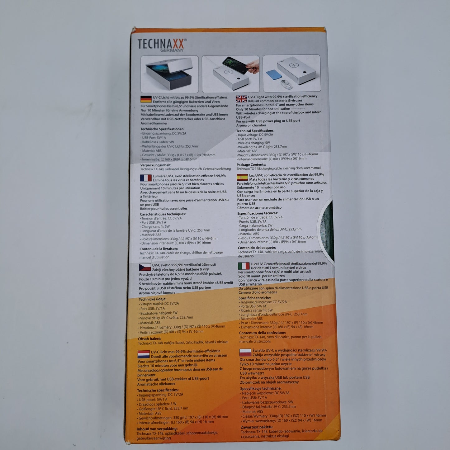 Technaxx Alemania TX-148 – Caja de desinfección UV-C con carga inalámbrica