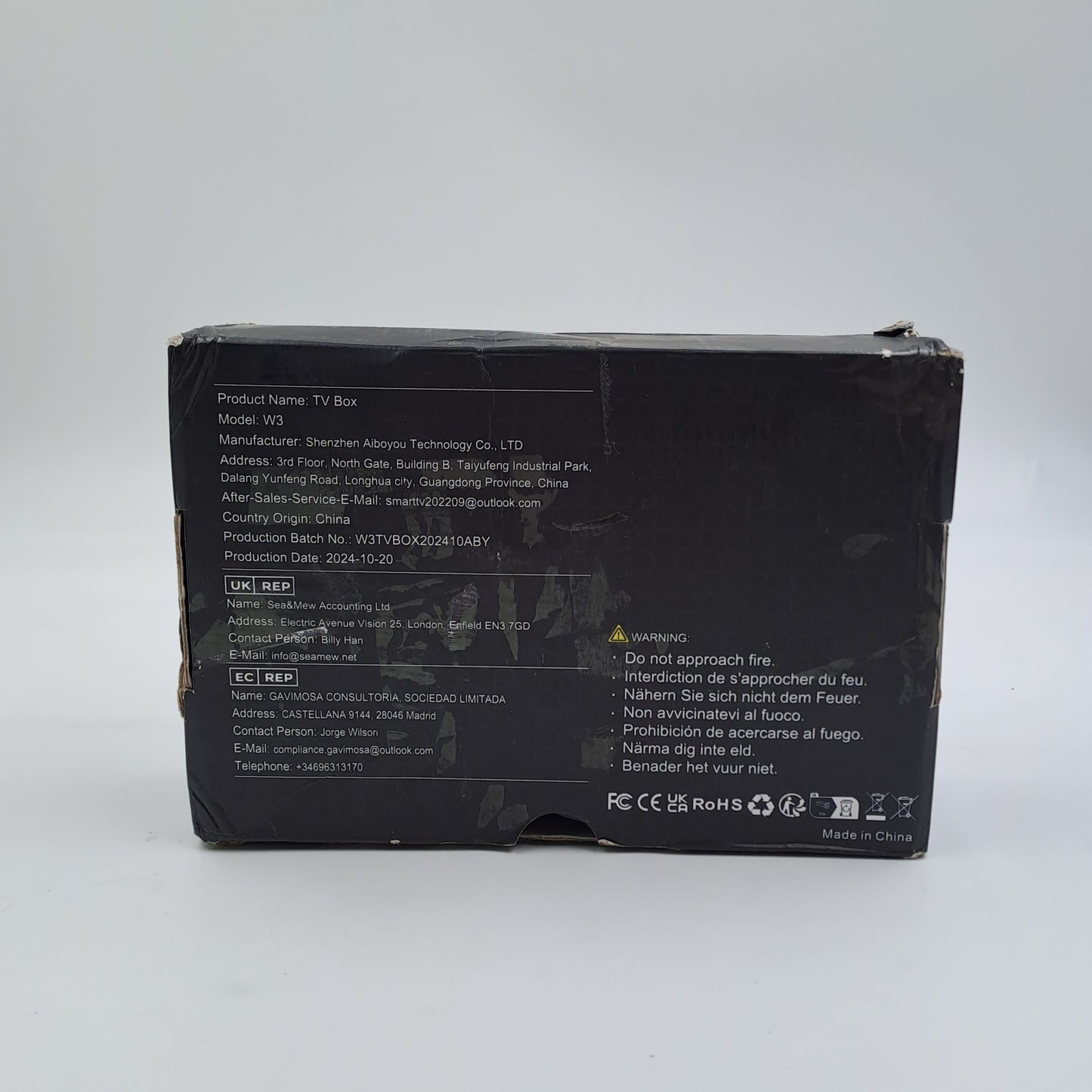 Android TV Box W3 4GB RAM 32GB ROM con Telecomando e HDMI