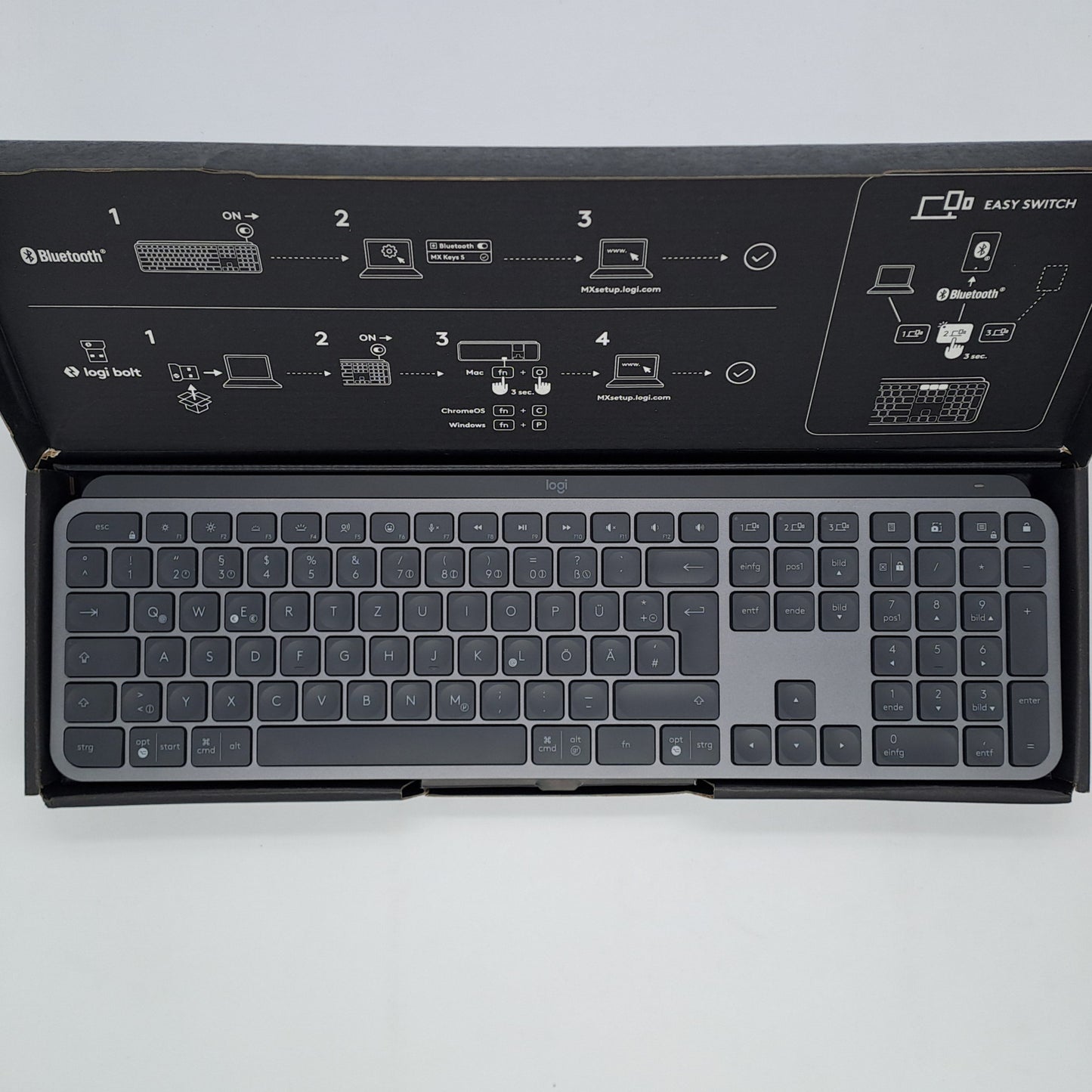 Logitech MX Keys S Tastiera Wireless Retroilluminata (Layout Tedesco QWERTZ) Graphite – Cavo USB-C + Scatola