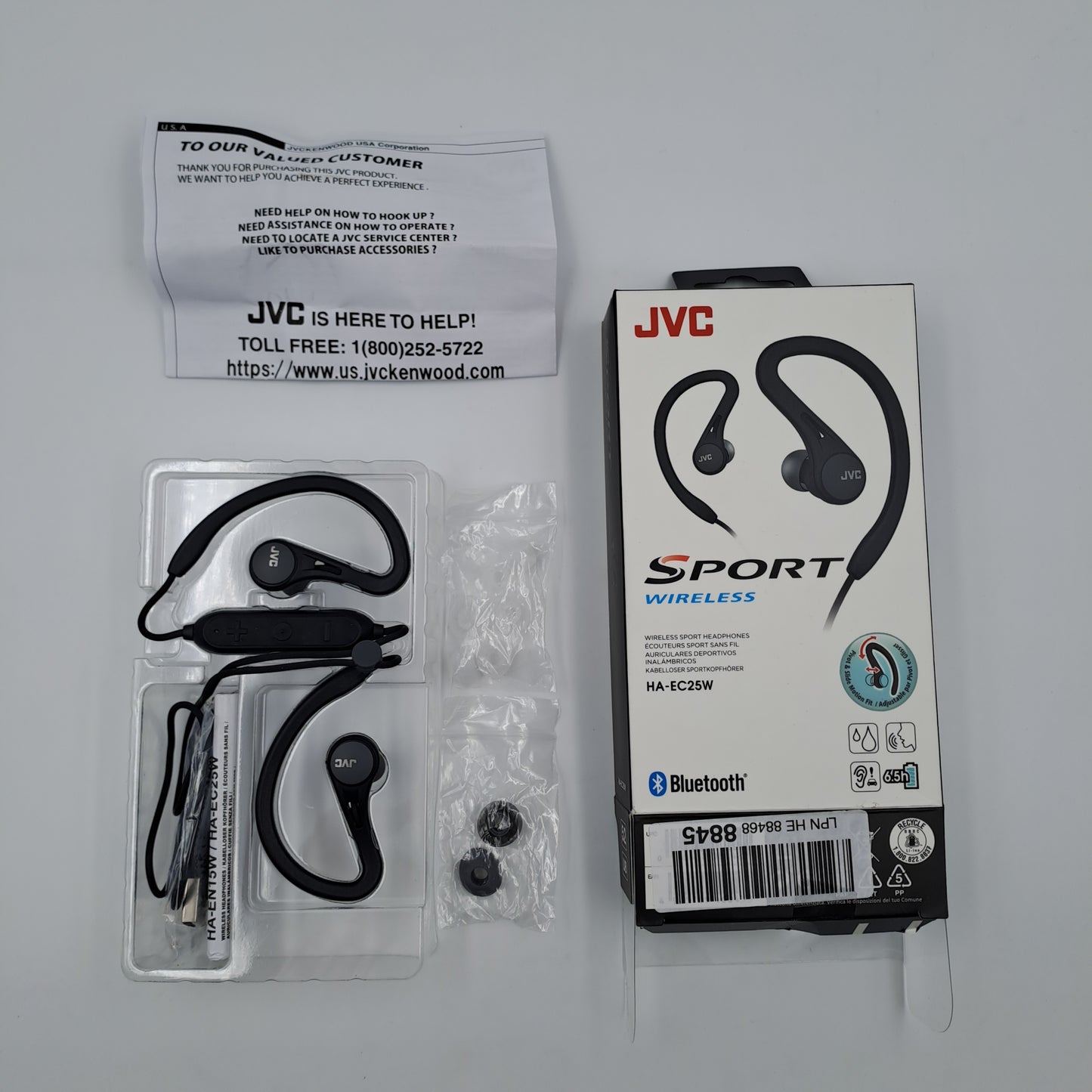 JVC HA-EC25W Bluetooth Sport Wireless Headphones IPX2 Sweatproof Nero