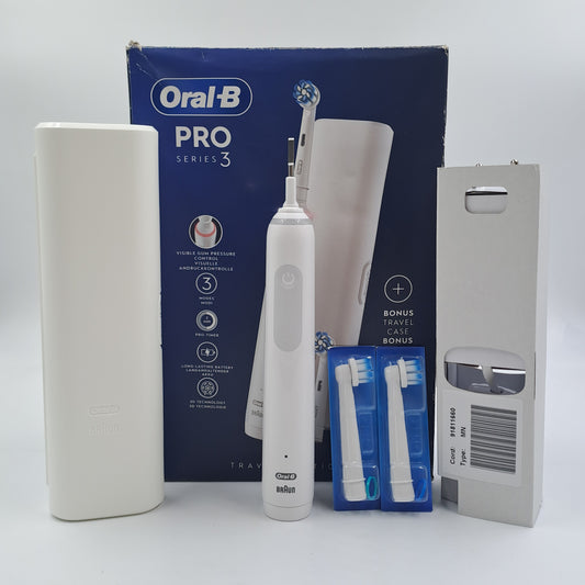 Oral-B Pro Series 3 Cepillo Eléctrico Blanco Travel Edition con Estuche y 2 Cabezales