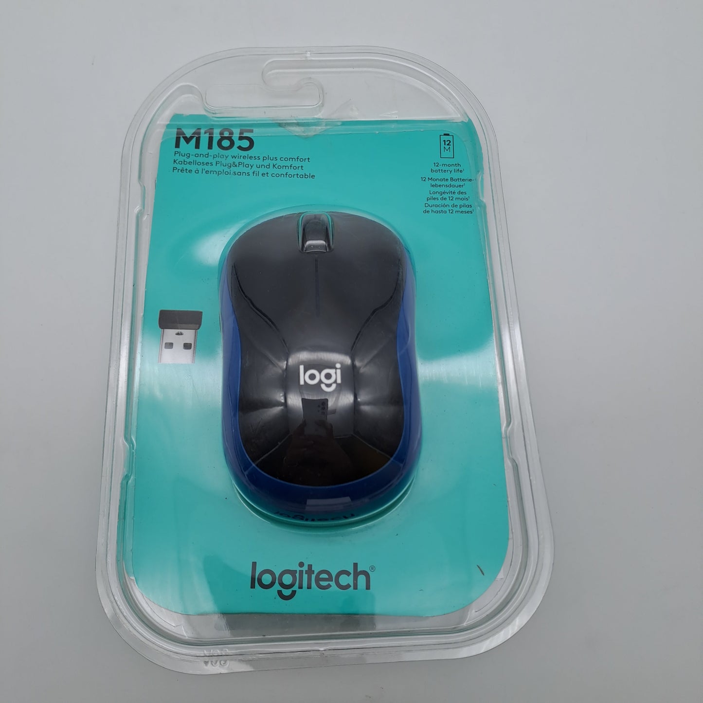 Logitech M185 Mouse Wireless Nero/Blu con Ricevitore USB