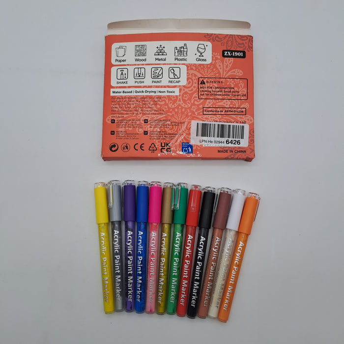 Dachiy Set 12 Pennarelli Acrilici Colorati – Acrylic Paint Marker Punta Fine
