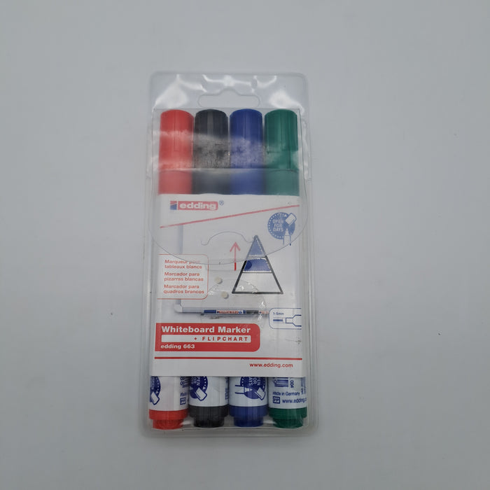 edding 663 Pennarelli per Lavagna Bianca 1-5 mm – Set 4 Colori Assortiti