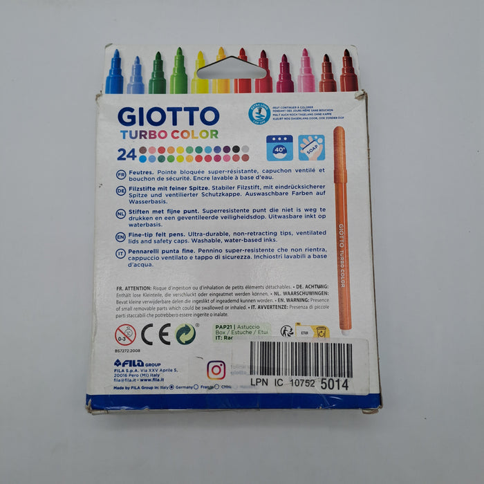 Giotto Turbo Color 24 Pennarelli Punta Fine 2,8 mm Colori Assortiti – Astuccio