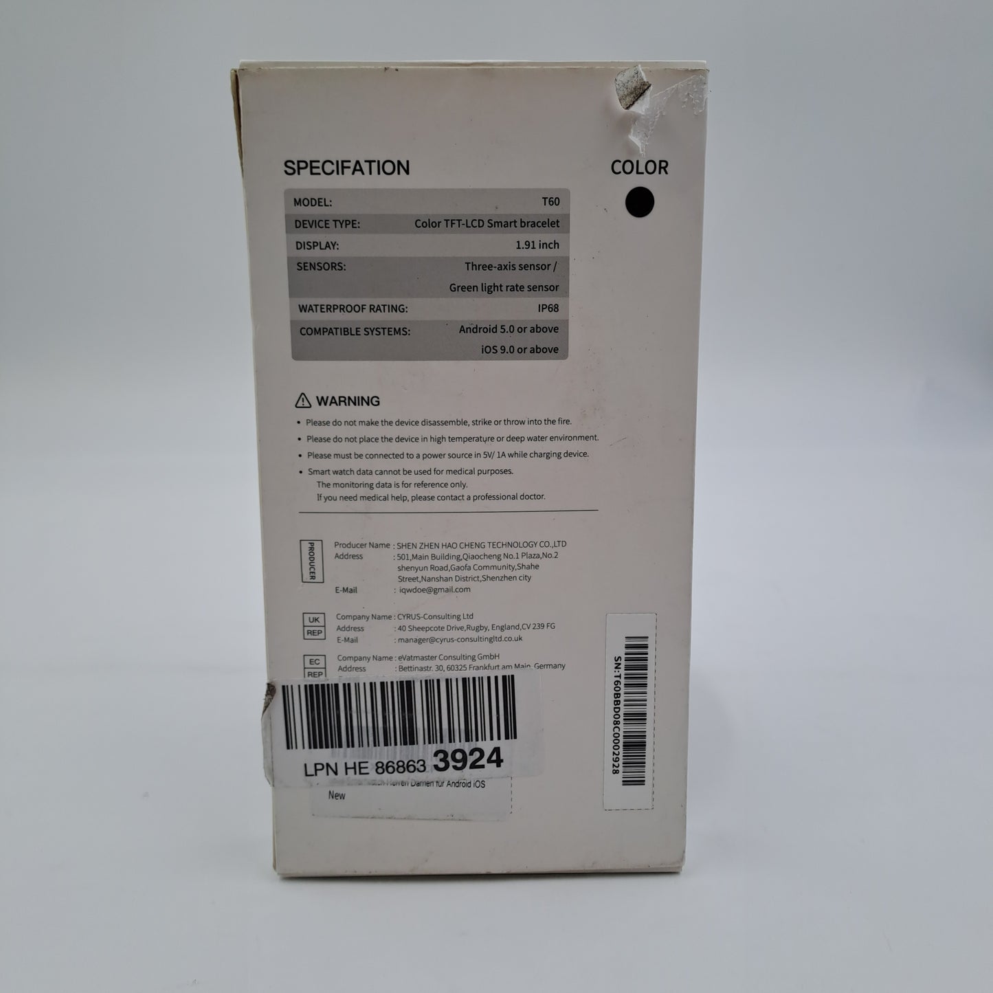 Smartwatch Uaue T60 1.91" Nero