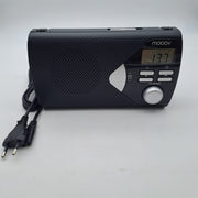 MOOOV 477205 Radio Small FM-AM with Large Display/Timing Function/Alarm Clock - Transistor Radio Suitcase Radio with Speaker Power Plug or Batteries - Black