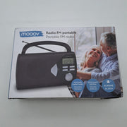 MOOOV 477205 Radio Small FM-AM with Large Display/Timing Function/Alarm Clock - Transistor Radio Suitcase Radio with Speaker Power Plug or Batteries - Black