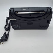 MOOOV 477205 Radio Small FM-AM with Large Display/Timing Function/Alarm Clock - Transistor Radio Suitcase Radio with Speaker Power Plug or Batteries - Black