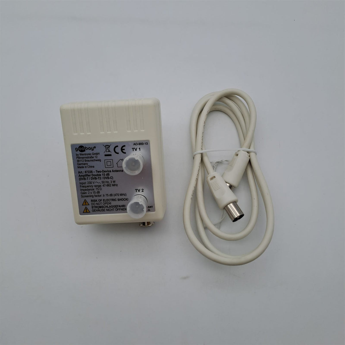 Goobay 67226 Amplificatore Antenna 2 Dispositivi DVB-T/T2/C – Bianco