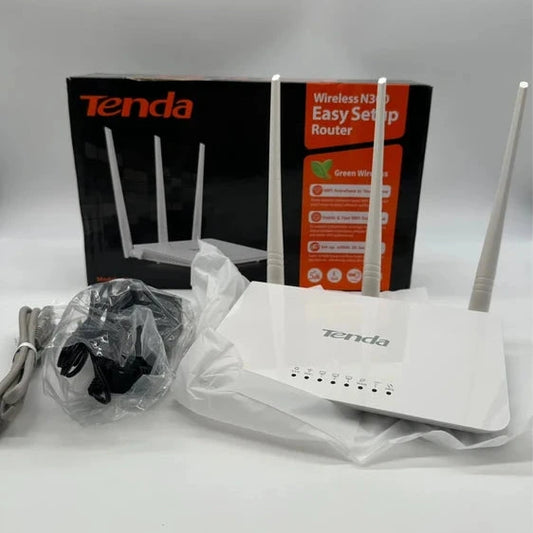 Tenda F3 Wireless N300 Easy Setup Router WiFi 300Mbps 3 Antennas with Power Adapter and Original Box
