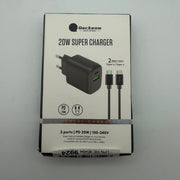 Qackenm 20W PD USB-C Fast Charger with 2 Ports and 2m USB-C Cable